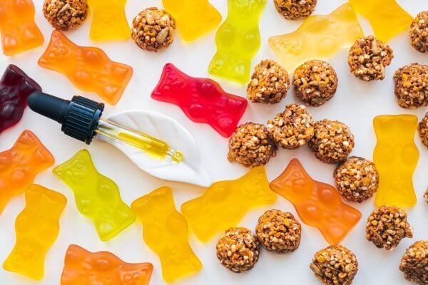 CBD benefits - this drugs can be used in different forms shown in picture - oil, cookie or gummies.
