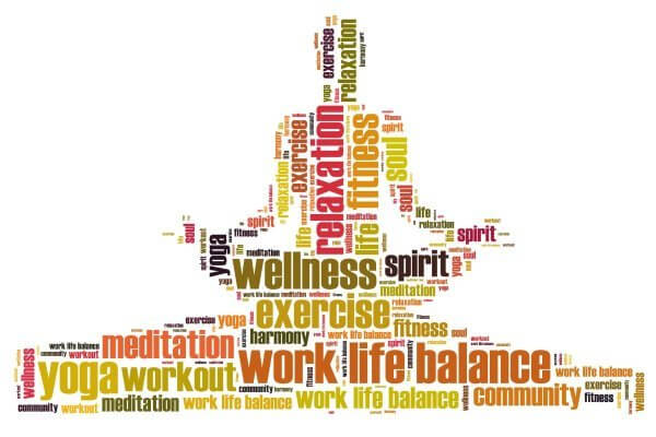 text graphic work life balance and wellbeing